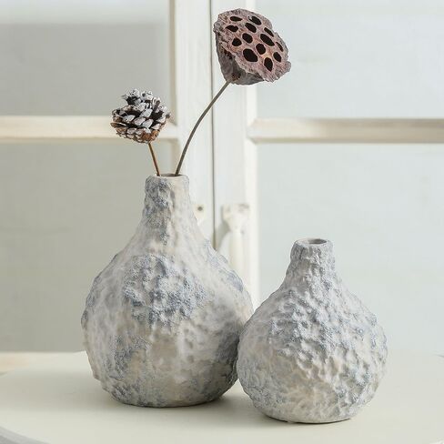 Ceramic Vase Set of 3 with Handles - Rustic Vintage Crackle Vases for Home Decor, Decorative Vase Set for Farmhouse Decor, Dining Table, Living Room, Kitchen, Office - Multicolor in Saudi Arabia