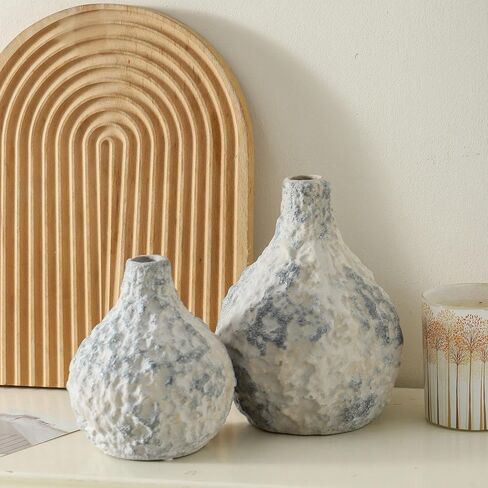 Ceramic Vase Set of 3 with Handles - Rustic Vintage Crackle Vases for Home Decor, Decorative Vase Set for Farmhouse Decor, Dining Table, Living Room, Kitchen, Office - Multicolor in Saudi Arabia