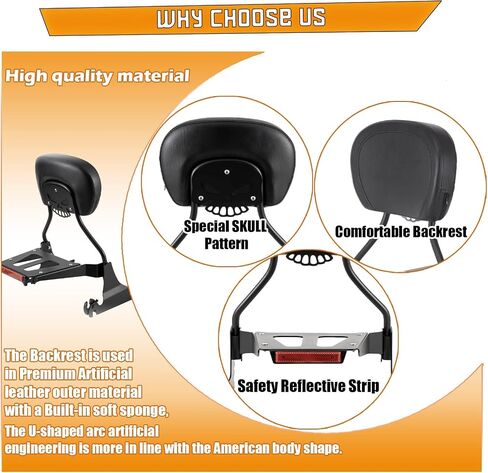 Adjustable One-Piece Sissy Bar Luggage Rack Passenger Backrest with Lock for Harley Breakout FXSB FXSE FXST(Gloss Black) in Saudi Arabia