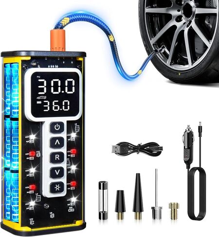 Tire Inflator Portable Air Compressor, 150PSI Cordless Air Pump for Car Tires, 4X Faster 12V DC Tire Pump with Tire Pressure Gauge, LED Light for Cars, Motorcycles, Bikes, Balls (Silver) in Kuwait