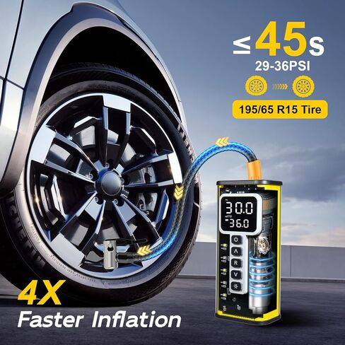 Tire Inflator Portable Air Compressor, 150PSI Cordless Air Pump for Car Tires, 4X Faster 12V DC Tire Pump with Tire Pressure Gauge, LED Light for Cars, Motorcycles, Bikes, Balls (Silver) in Kuwait