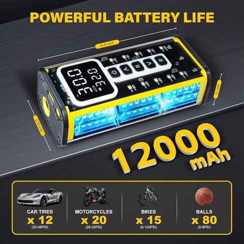 Tire Inflator Portable Air Compressor, 150PSI Cordless Air Pump for Car Tires, 4X Faster 12V DC Tire Pump with Tire Pressure Gauge, LED Light for Cars, Motorcycles, Bikes, Balls (Silver) in Kuwait