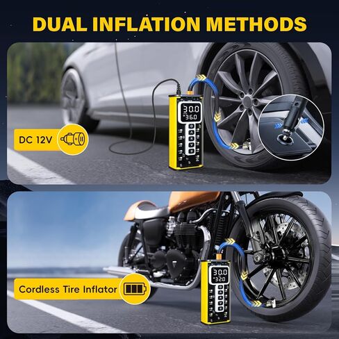 Tire Inflator Portable Air Compressor, 150PSI Cordless Air Pump for Car Tires, 4X Faster 12V DC Tire Pump with Tire Pressure Gauge, LED Light for Cars, Motorcycles, Bikes, Balls (Silver) in Kuwait