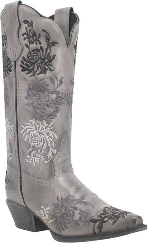Laredo Womens Sylvan Floral Embroidery Snip Toe Casual Boots Mid Calf Low Heel 1-2" - Brown in Saudi Arabia