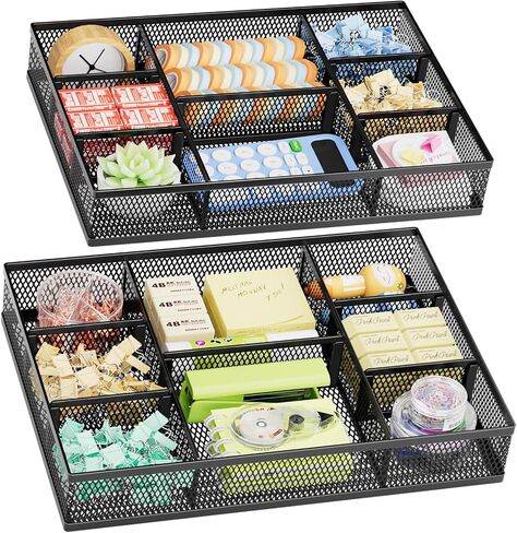 Marbrasse 2 Pack Desk Rerger Organizer ، صينية منظم الدرج الشبكي مع 8 مقصورات قابلة للتعديل ، منظمي المكتب والملحقات ، 5 درج مقسمات للمستلزمات المكتبية والمكياج والغرور (الأسود) in Kuwait