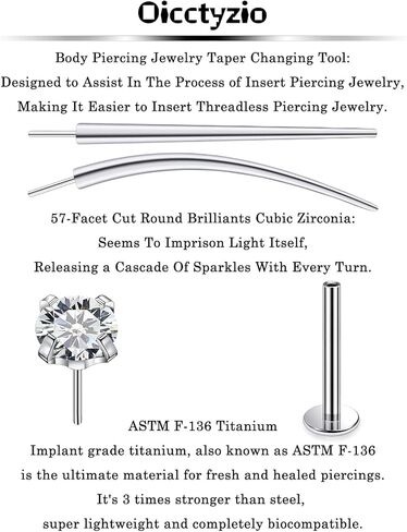 F136 Titanium 20/18/16g غير مراتية عاهرة الظهر أقراط الأقطاب أنف أنف Lip Labret Medusa Monroe Percing Jewelry مع تفتق للنساء الرجال in Kuwait