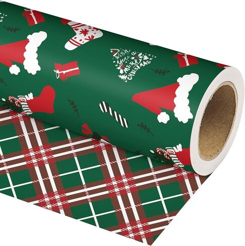 Vnaaem Reversible Christmas Wrapping Paper - Mini Roll - 17 Inches X 33 Feet - for Boys Girls Kids - Red Christmas Santa Unicorn Pattern Great for Holiday Birthday, Party, Baby Shower in Kuwait
