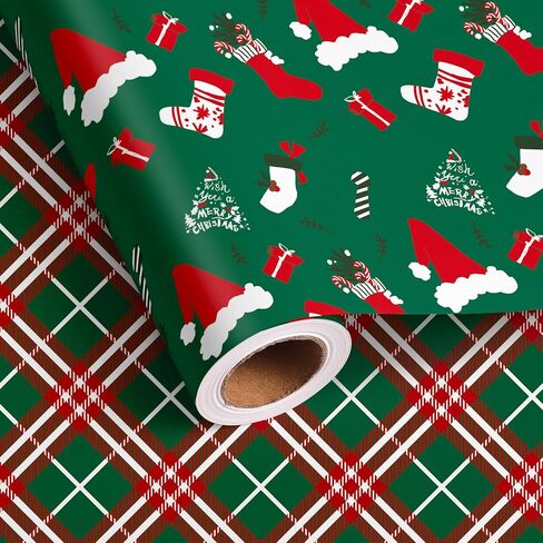 Vnaaem Reversible Christmas Wrapping Paper - Mini Roll - 17 Inches X 33 Feet - for Boys Girls Kids - Red Christmas Santa Unicorn Pattern Great for Holiday Birthday, Party, Baby Shower in Kuwait