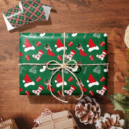 Vnaaem Reversible Christmas Wrapping Paper - Mini Roll - 17 Inches X 33 Feet - for Boys Girls Kids - Red Christmas Santa Unicorn Pattern Great for Holiday Birthday, Party, Baby Shower in Kuwait
