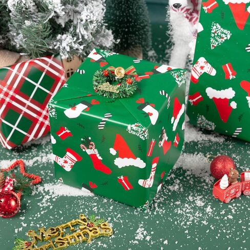 Vnaaem Reversible Christmas Wrapping Paper - Mini Roll - 17 Inches X 33 Feet - for Boys Girls Kids - Red Christmas Santa Unicorn Pattern Great for Holiday Birthday, Party, Baby Shower in Kuwait