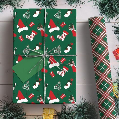 Vnaaem Reversible Christmas Wrapping Paper - Mini Roll - 17 Inches X 33 Feet - for Boys Girls Kids - Red Christmas Santa Unicorn Pattern Great for Holiday Birthday, Party, Baby Shower in Kuwait