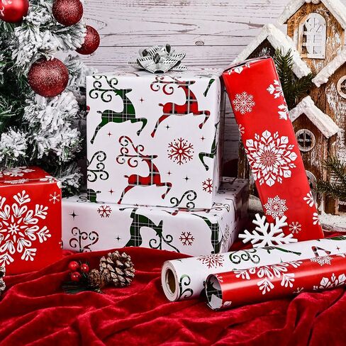 ورقة التغليف عيد الميلاد القابلة للانعكاس في Vnaaem - لفة صغيرة - 17 بوصة × 33 قدمًا - للأولاد فتيات الأطفال - عيد الميلاد الأحمر Santa Unicorn نمط رائع لعيد الميلاد ، الحفلات ، استحمام الطفل in Kuwait