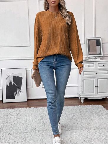 Womens Tops Casual Crew Neck Shirts Ruffle Short Sleeve Relaxed Textured Soft Cute Blouses for Women Summer Blouses in Saudi Arabia
