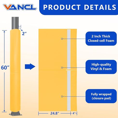 Basketball Pole Padding 72" Heavy Duty Safety Pad for 3-5" Round Poles, Waterproof & Durable – Gym, Garage, Playground Protection in Kuwait