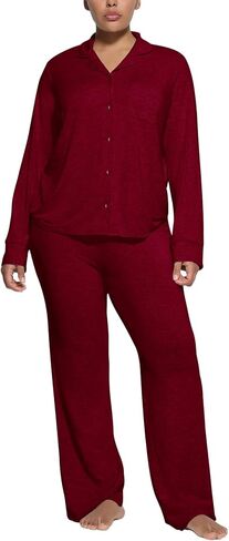 تحدد نساء بيجاما الزر الأكمام الطويلة أسفل مجموعة صالة ناعم ناعم متماسكة 2 قطعة in Kuwait