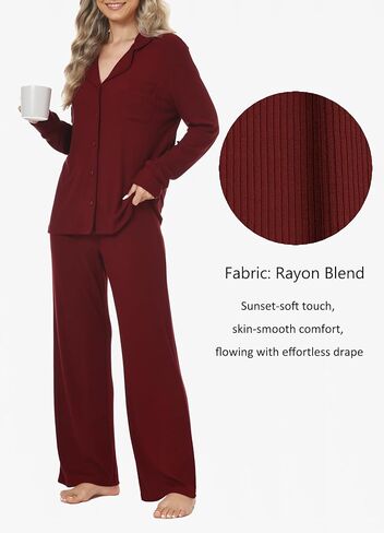 تحدد نساء بيجاما الزر الأكمام الطويلة أسفل مجموعة صالة ناعم ناعم متماسكة 2 قطعة in Kuwait