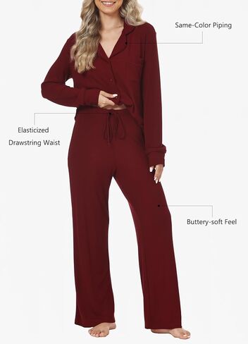 تحدد نساء بيجاما الزر الأكمام الطويلة أسفل مجموعة صالة ناعم ناعم متماسكة 2 قطعة in Kuwait