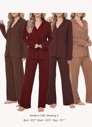 تحدد نساء بيجاما الزر الأكمام الطويلة أسفل مجموعة صالة ناعم ناعم متماسكة 2 قطعة in Kuwait