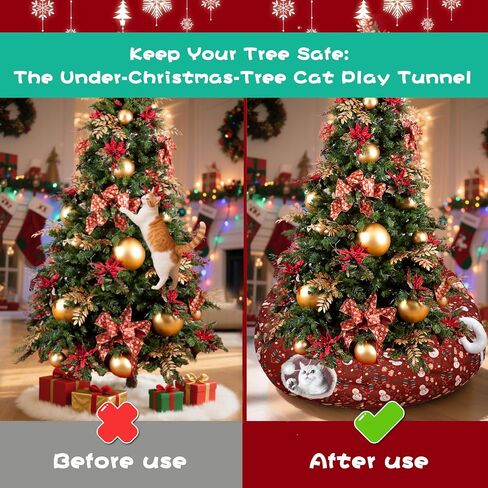 LUCKITTY Cat Tunnel Bed in Christmas Style with Star, Crutches Candy, and Snowflakes Patterns - 3FT x 3FT x 9.8 INCH Size Green Decorative for Festive Felines in Kuwait