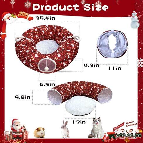 LUCKITTY Cat Tunnel Bed in Christmas Style with Star, Crutches Candy, and Snowflakes Patterns - 3FT x 3FT x 9.8 INCH Size Green Decorative for Festive Felines in Kuwait