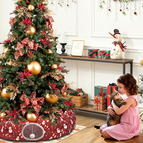 LUCKITTY Cat Tunnel Bed in Christmas Style with Star, Crutches Candy, and Snowflakes Patterns - 3FT x 3FT x 9.8 INCH Size Green Decorative for Festive Felines in Kuwait
