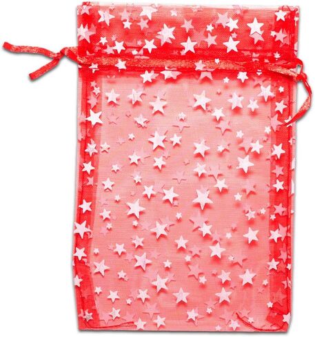 100-Pack 6x8 Sheer Organza Drawstring Gift Bags (Large) - Metallic Stars (Navy/White) - Wedding Party Favors, Jewelry, Candy, Treats Mesh Pouch by The Display Guys in Kuwait
