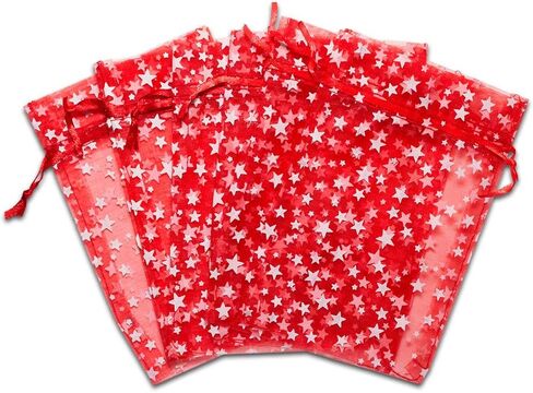100-Pack 6x8 Sheer Organza Drawstring Gift Bags (Large) - Metallic Stars (Navy/White) - Wedding Party Favors, Jewelry, Candy, Treats Mesh Pouch by The Display Guys in Kuwait