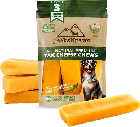 Himalayan Dog Chew, Yak Cheese Dog Treats, High Protein, Long Lasting Chews, Natural, Lactose Free Dog Treat for Aggressive Chewers Over 80 lbs, 3 Jumbo Treats, 100% Eco-Friendly Packaging in Kuwait