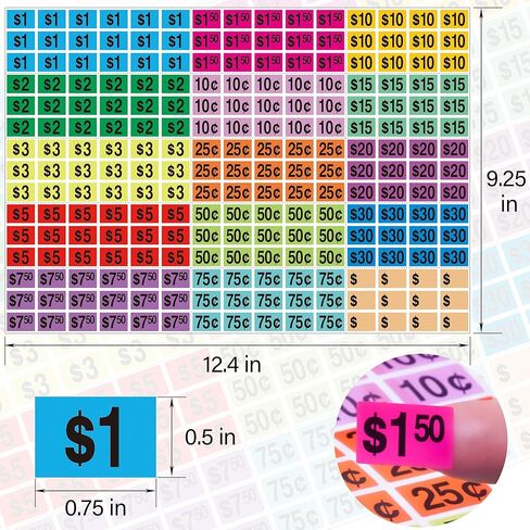 2240 Pcs Garage Sale Stickers 1/2" X 3/4" Yard Sale Price Sticker Rectangle Pre-Printed Labels Price Tags for Marketing Supplies in Kuwait