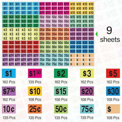 2240 Pcs Garage Sale Stickers 1/2" X 3/4" Yard Sale Price Sticker Rectangle Pre-Printed Labels Price Tags for Marketing Supplies in Kuwait