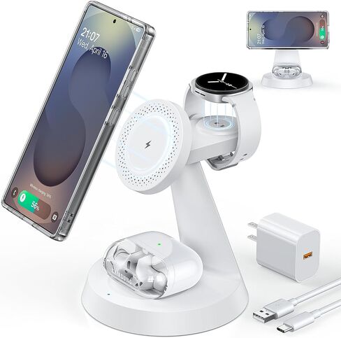 الشاحن اللاسلكي المغناطيسي لسامسونج ، 3 في محطة شحن واحدة متوافقة مع شاحن Magsafe Samsung لـ Galaxy S25 Ultra S24 Z Fold6/Flip6 ، Watch Charger Stand for Galaxy Watch Ultra 7 6 ، لـ Buds in Kuwait
