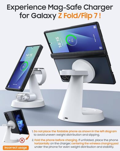 الشاحن اللاسلكي المغناطيسي لسامسونج ، 3 في محطة شحن واحدة متوافقة مع شاحن Magsafe Samsung لـ Galaxy S25 Ultra S24 Z Fold6/Flip6 ، Watch Charger Stand for Galaxy Watch Ultra 7 6 ، لـ Buds in Kuwait