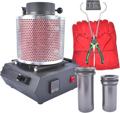 Getanye ترقية 1 كجم+2 كجم+3 كجم من ذوبان الذهب 1500W 1100 درجة مئوية/2012 ° F ، فرن الصب المعدني عالي درجة الحرارة المدمجة مع بوتقة الجرافيت لصرخ الألومنيوم الذهبي المعدني المعادن 110 فولت in Saudi Arabia