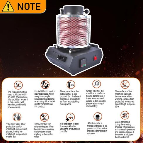 Getanye ترقية 1 كجم+2 كجم+3 كجم من ذوبان الذهب 1500W 1100 درجة مئوية/2012 ° F ، فرن الصب المعدني عالي درجة الحرارة المدمجة مع بوتقة الجرافيت لصرخ الألومنيوم الذهبي المعدني المعادن 110 فولت in Saudi Arabia