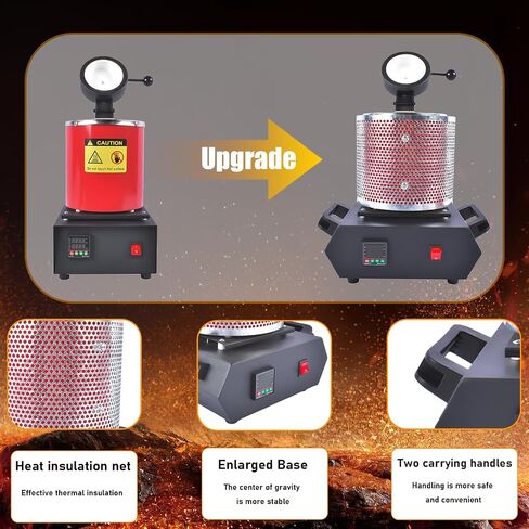 Getanye ترقية 1 كجم+2 كجم+3 كجم من ذوبان الذهب 1500W 1100 درجة مئوية/2012 ° F ، فرن الصب المعدني عالي درجة الحرارة المدمجة مع بوتقة الجرافيت لصرخ الألومنيوم الذهبي المعدني المعادن 110 فولت in Saudi Arabia