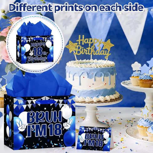 Blue Black 10th Birthday Gift Bag for Boys 10 Years Old Birthday Gift Wrapping Bag with Greeting Card and Tissue Paper Out Single Digits I'm 10 Birthday Party Favors Decor Gifts Wrap Bags Supplies in Kuwait