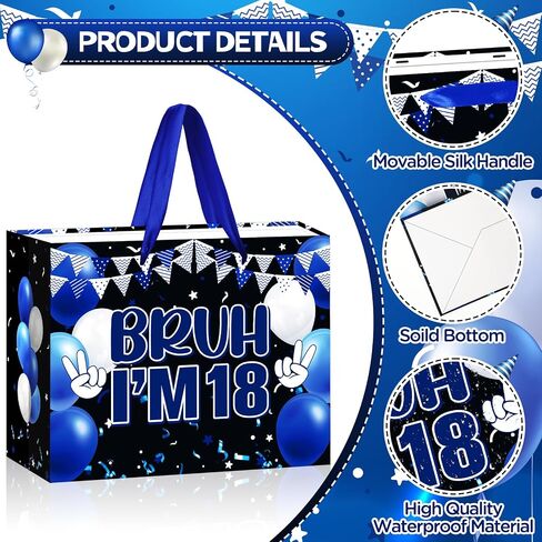 Blue Black 10th Birthday Gift Bag for Boys 10 Years Old Birthday Gift Wrapping Bag with Greeting Card and Tissue Paper Out Single Digits I'm 10 Birthday Party Favors Decor Gifts Wrap Bags Supplies in Kuwait