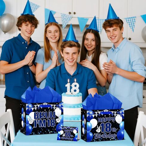 Blue Black 10th Birthday Gift Bag for Boys 10 Years Old Birthday Gift Wrapping Bag with Greeting Card and Tissue Paper Out Single Digits I'm 10 Birthday Party Favors Decor Gifts Wrap Bags Supplies in Kuwait