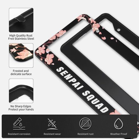 2PCS Stainless Steel License Plate Frames, 2 Holes Car Licence Plate Covers with Screws Washers and Caps, Car Exterior Accessories, License Plate Holder for US Vehicles Black in Saudi Arabia
