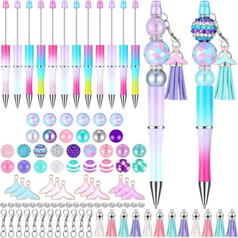 Jutom 12 PCS Assustame Beadablable مع 50 PCS حبات ملونة 12 شرابات 12 معلقات متنوعة من سيليكون بؤرة بؤرة لتصنيع DIY لمجموعة أدوات المعلم للمكتب in Kuwait