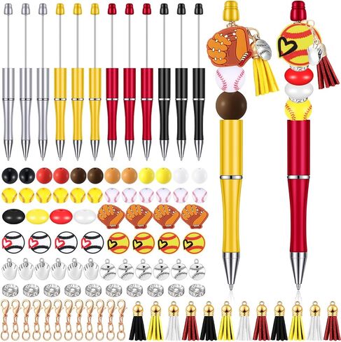 Jutom 12 Pcs Teacher Beadable Pens with 50 Pcs Colorful Beads 12 Tassels 12 Pendants Assorted Silicone Focal Bead for DIY Making Kit Pens for Office Teacher Gift in Kuwait