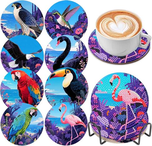 Dozeezop 8 PCS Diamond Art Coasters Kit و Diamond Painting Coasters مع حامل ، ومجموعات الفنون الماسية الخريف للمبتدئين والفنون والحرف الحرف مجموعات الحفلات in Kuwait