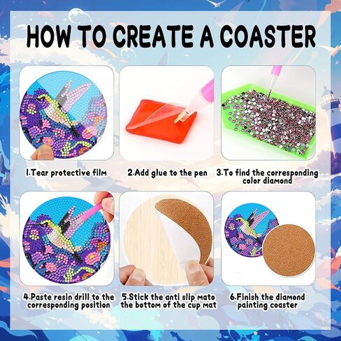 Dozeezop 8 PCS Diamond Art Coasters Kit و Diamond Painting Coasters مع حامل ، ومجموعات الفنون الماسية الخريف للمبتدئين والفنون والحرف الحرف مجموعات الحفلات in Kuwait