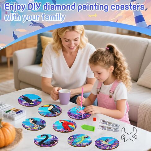 Dozeezop 8 PCS Diamond Art Coasters Kit و Diamond Painting Coasters مع حامل ، ومجموعات الفنون الماسية الخريف للمبتدئين والفنون والحرف الحرف مجموعات الحفلات in Kuwait