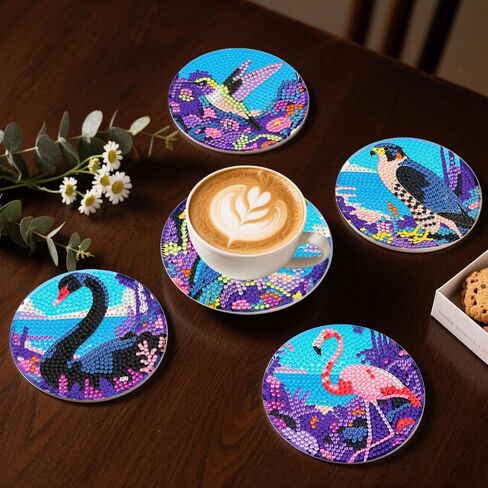 Dozeezop 8 PCS Diamond Art Coasters Kit و Diamond Painting Coasters مع حامل ، ومجموعات الفنون الماسية الخريف للمبتدئين والفنون والحرف الحرف مجموعات الحفلات in Kuwait