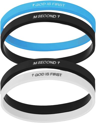 4PCS GOD IS FIRST IM SECOND Bracelet: Faith Priority Bracelet Engraved Cross Silicone Wristband for Daily Encouragement - Spiritual Reminder Baptism Gifts in Saudi Arabia