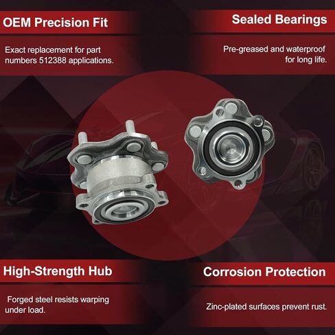 512332 2 x Rear Wheel Bearing and Hub Assembly for Jeep Compass Patriot 2007-2017 Dodge Avenger 2008-2014 Caliber 2007-2012 Chrysler 200 2011-2014 Sebring 2007-2010 5-Lug w/ABS in Saudi Arabia