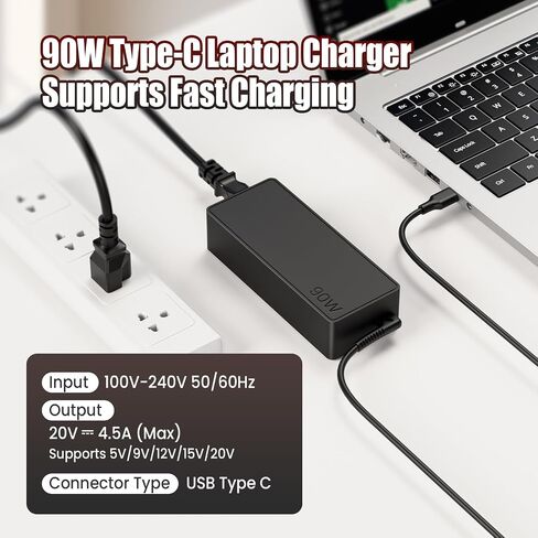 90W USB C Charger Compatible with MacBook Pro Air M2 M1, Lenovo ThinkPad X1 T14 Yoga, HP Spectre x360 Envy, ASUS ZenBook Chromebook, Huawei MateBook - VUOHOEG Type C PD Fast Adapter in Kuwait