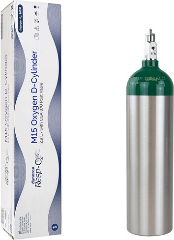 Dynarex Resp-O2 M15 Oxygen D-Cylinder with CGA 870 Toggle Valve – 2.9L Jumbo Size Oxygen Cylinder - Lightweight Aluminum Portable Tank with 425L Oxygen Capacity in Kuwait