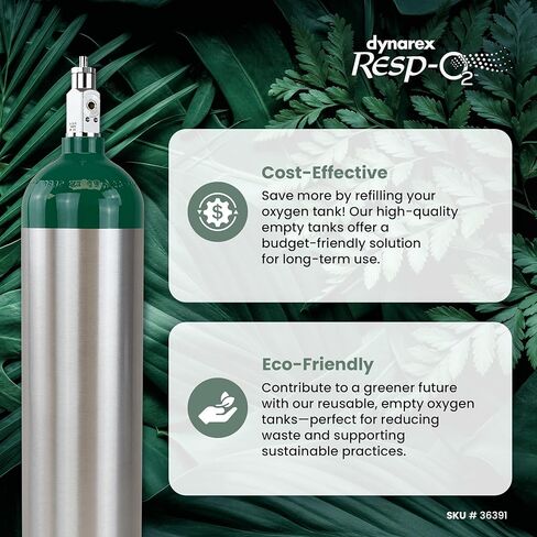 Dynarex Resp-O2 M15 Oxygen D-Cylinder with CGA 870 Toggle Valve – 2.9L Jumbo Size Oxygen Cylinder - Lightweight Aluminum Portable Tank with 425L Oxygen Capacity in Kuwait